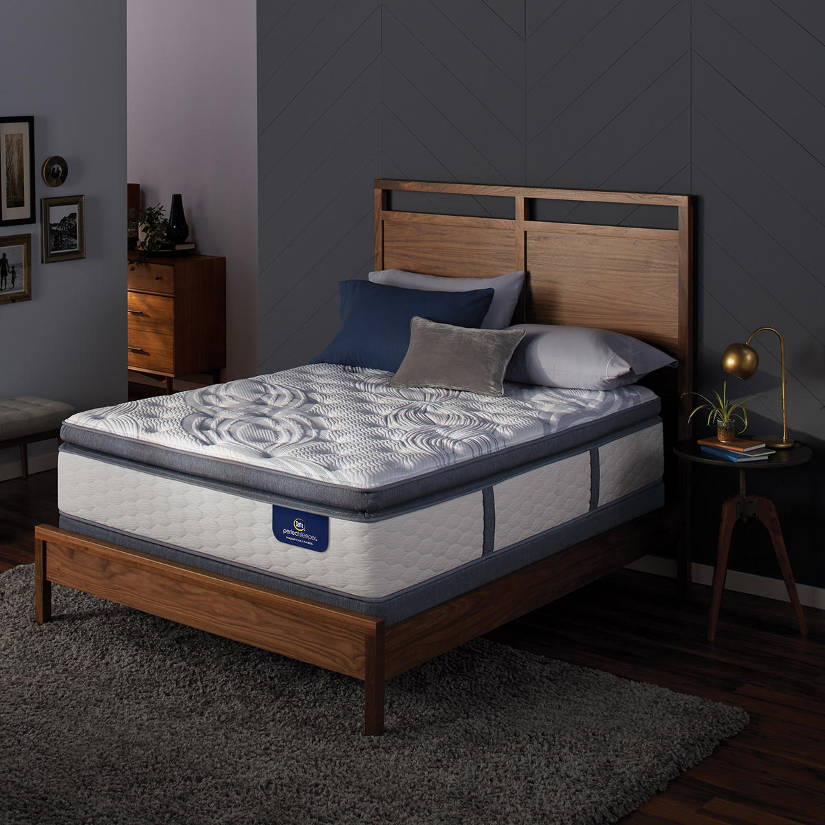 Serta perfect sleeper baymist cushion hotsell firm pillowtop queen mattress set