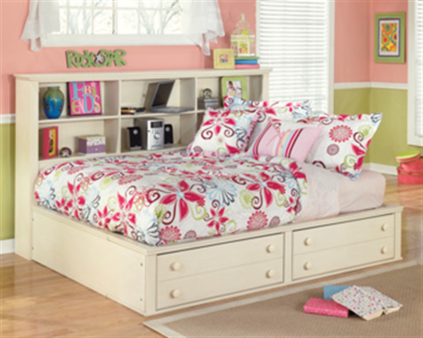 Signature Design By Ashley Cottage Retreat Bed With Bookcase Twin Cream Cottage