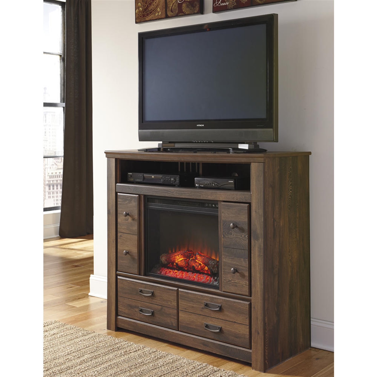 Signature Design By Ashley Juararo Media Chest With Fireplace