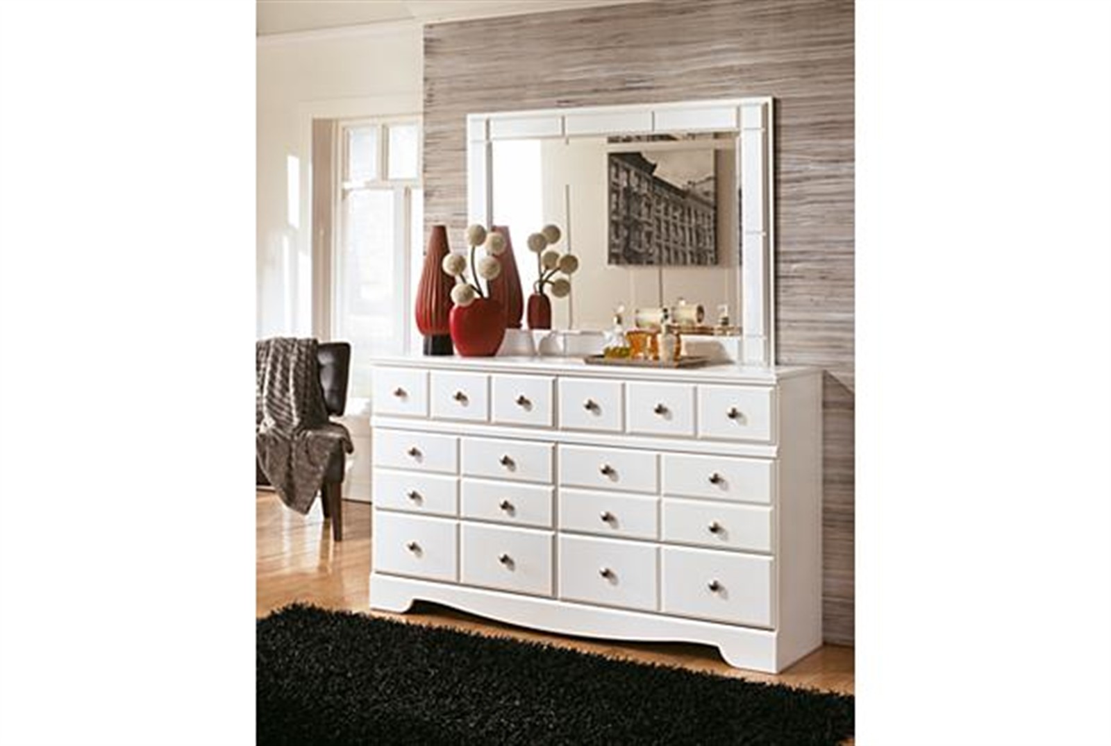 Signature Design By Ashley Weeki Dresser And Mirror Set White