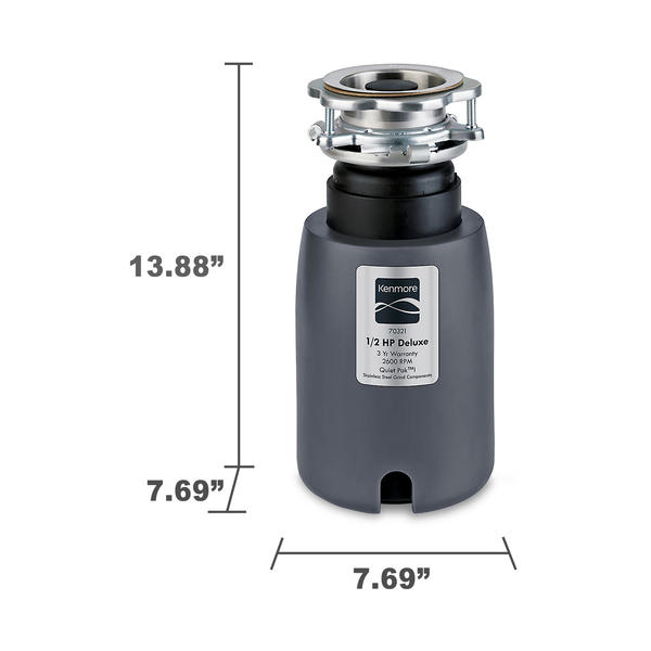 Kenmore 70321 1/2 HP Deluxe Garbage Disposer Dark Gray Sears