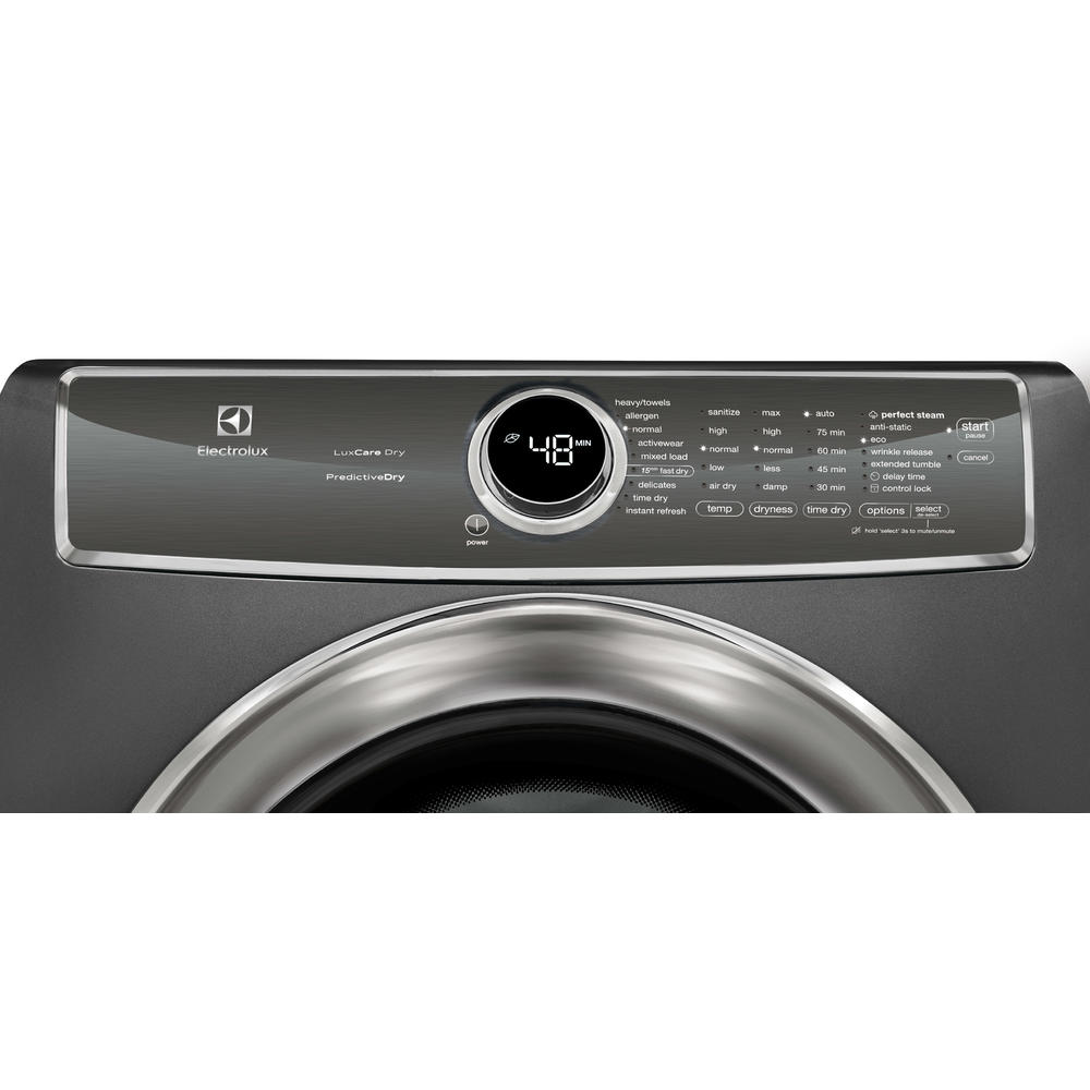 ft Electrolux EFMG617STT 27 Energy Star Front Load Gas Dryer with 8 cu Capacity Perfect Steam Allergen Cycle 15 Minute Fast Dry and Reversible Door 
