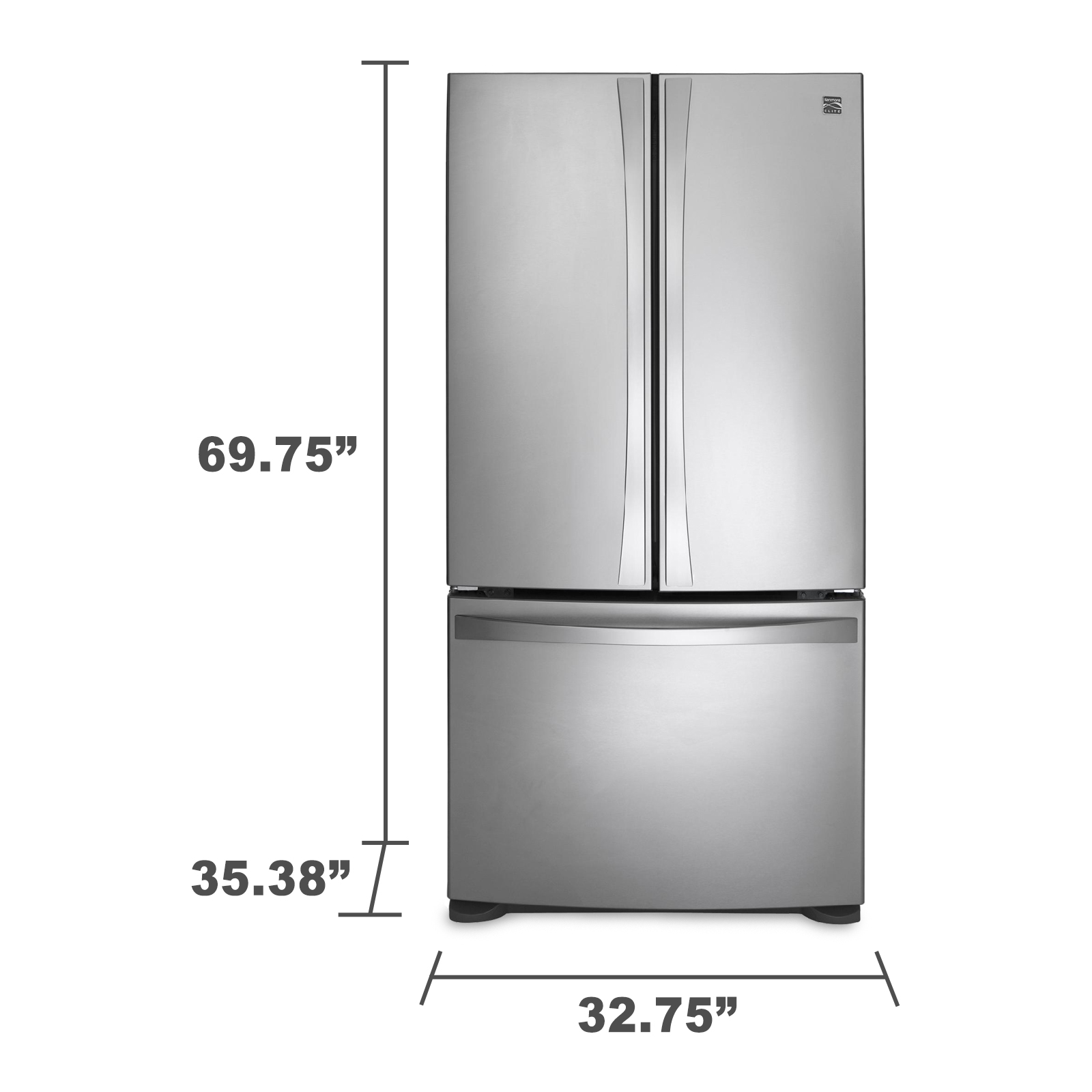Kenmore Elite 73033 25 0 Cu Ft 33 French Door Bottom Freezer Refrigerator Non Dispenser
