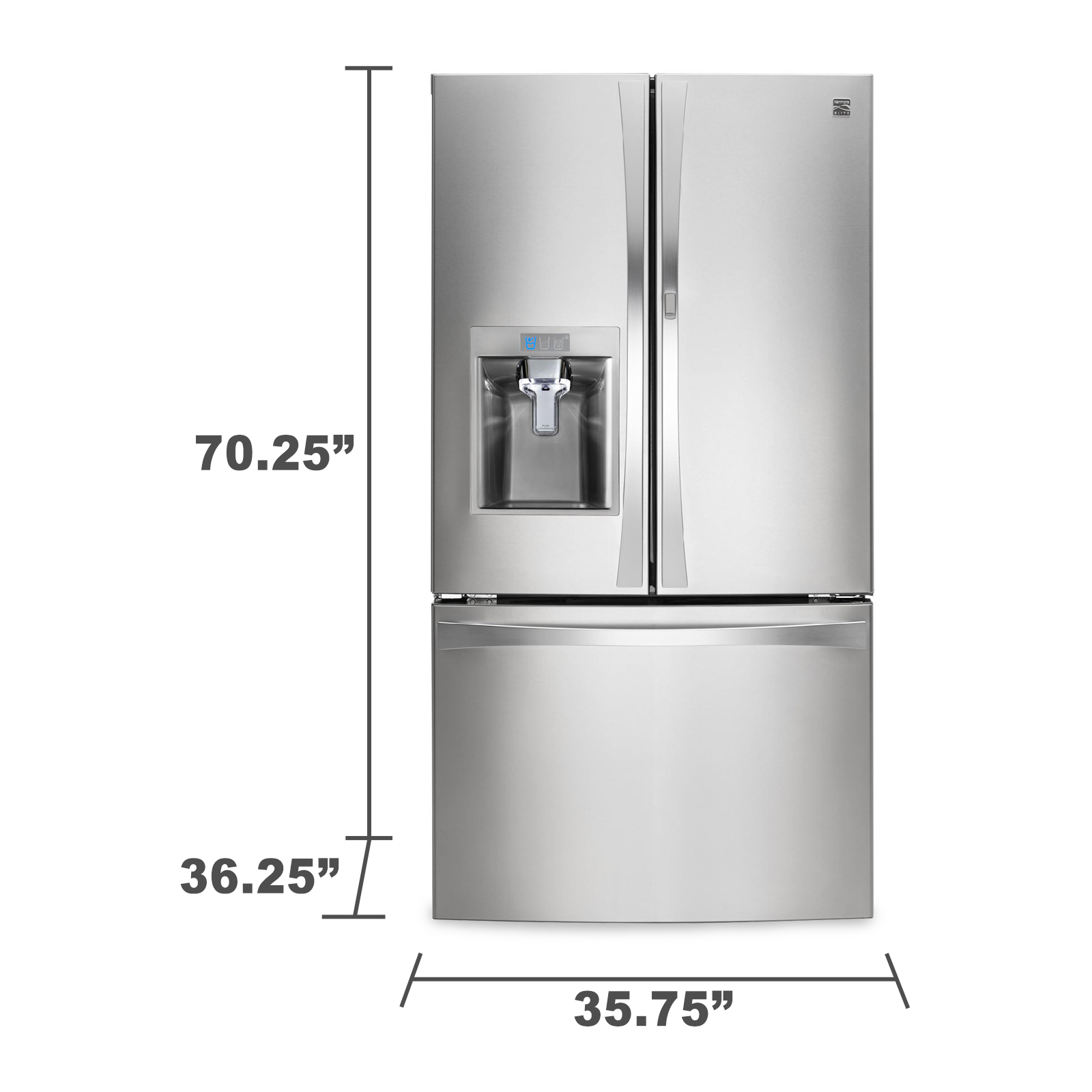 Kenmore Elite 74033 29 6 Cu Ft French Door Bottom Freezer Refrigerator W Grab N Go Door Stainless Steel