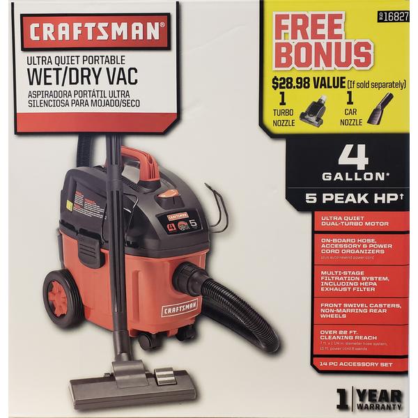 Craftsman 16827 UltraQuiet 4 Gallon 5 Peak HP Portable Wet/Dry Vac Sears Hometown Stores