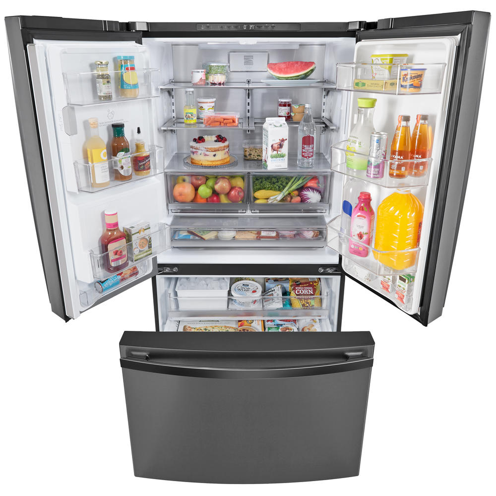 Kenmore Elite 75067 23 5 Cu Ft Counter Depth Smart French Door Refrigerator Black Stainless Steel