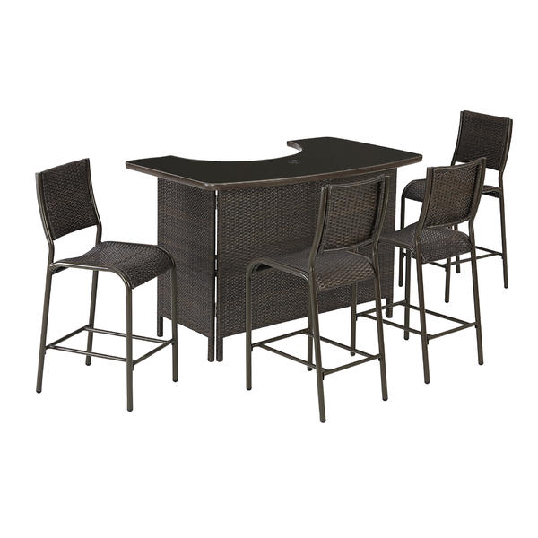 Sutton Rowe ET-2719 Williamsport 5 pc. Tempered Glass Wicker Bar Set ...