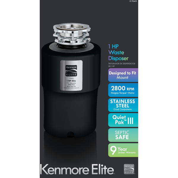 Kenmore Elite 70413 1 Horsepower Deluxe Garbage Disposer Black