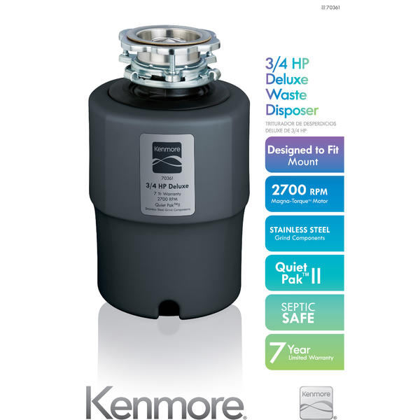 Kenmore 70361 3/4 HP Deluxe Garbage Disposer Dark Gray Sears