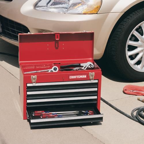 4 Drawer Red Tool Box with Handle
