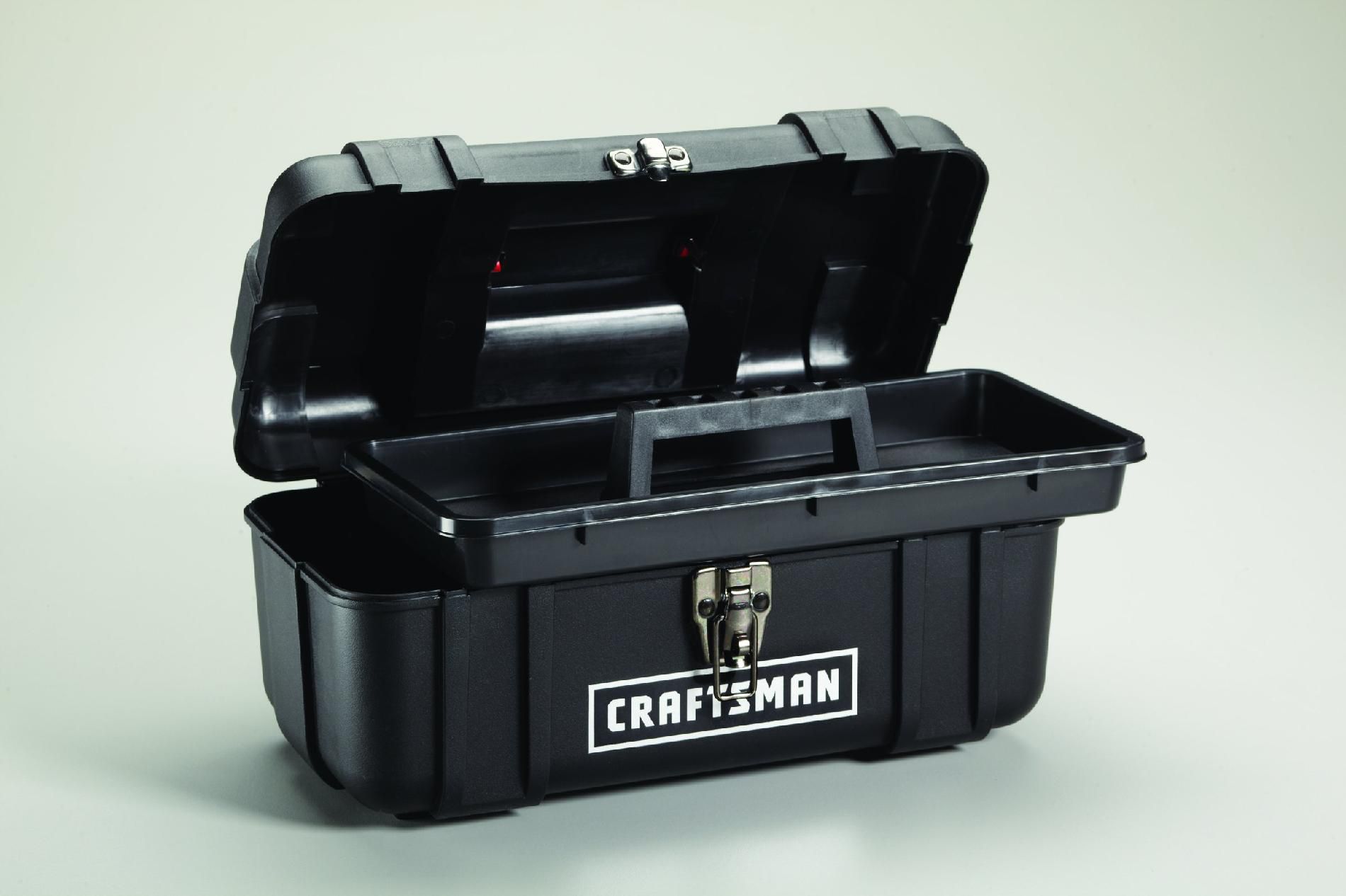 CASOMAN 14-inch Plastic Tool Box with Tray and Dividers Storage and Toolbox for Tool or Craft Storage,Locking Lid and Extra Storage. 
