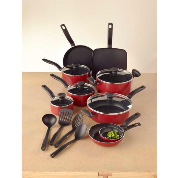 T-fal A777S164 Initiatives 18 pc. Nonstick Cookware Set - Red  Sears Hometown Stores