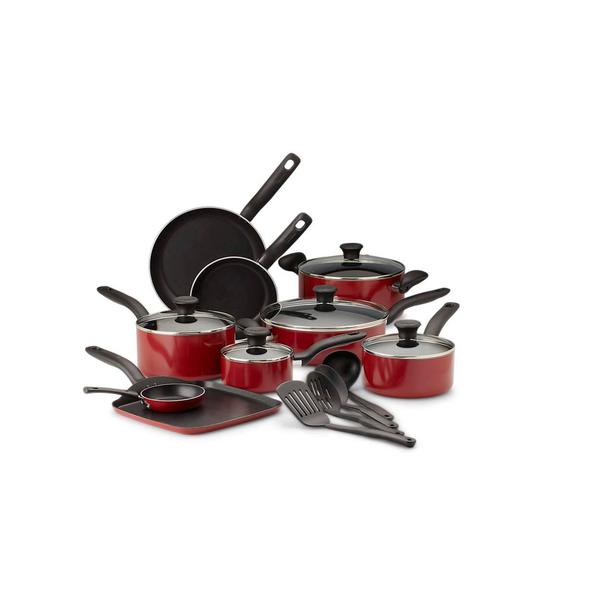 T-fal A777S164 Initiatives 18 pc. Nonstick Cookware Set - Red  Sears Hometown Stores